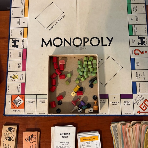 Vintage Other - Vintage Monopoly Board Game Parker Brothers 1935 Wooden Pieces Blue Box